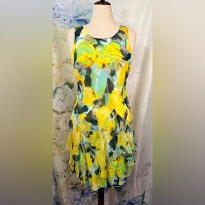Robbie Bee Yellow and Green Floral poppy Midi Dress fun flirty flowy skirt
